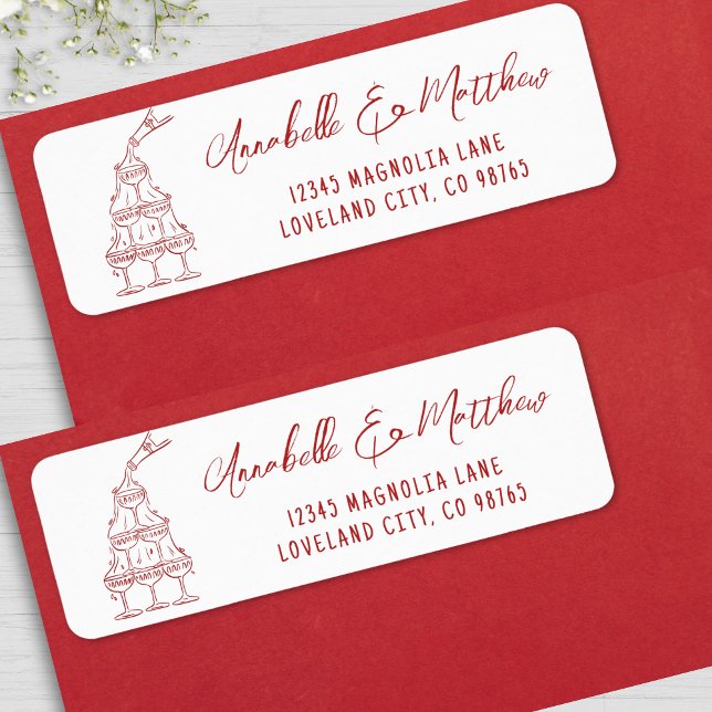 Handritad röd bröllopsreturadress returadress etikett (Hand Drawn Red Wedding Return Address label)