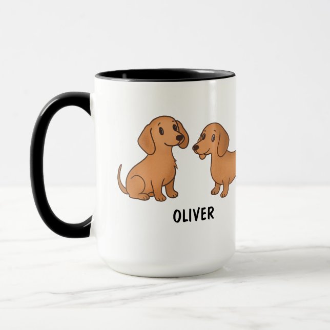 Handritad röd dachshund hund Anpassningsbar söt Mugg (Vänster)