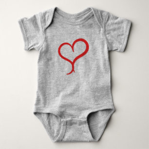 Handritad röd hjärta baby bodysuit - t shirt