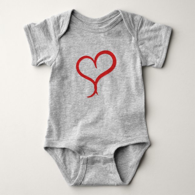Handritad röd hjärta baby bodysuit - t shirt (Framsida)
