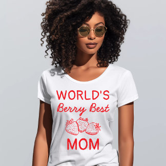 Handritad Röd Jordgubbe Bästa Mamma Mors Dag T Shirt