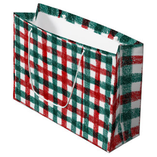 Handritad röd och grön julplaid-mönster