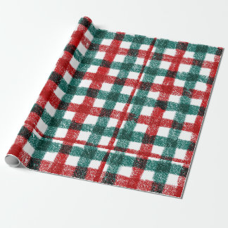 Handritad röd och grön julplaid-mönster presentpapper