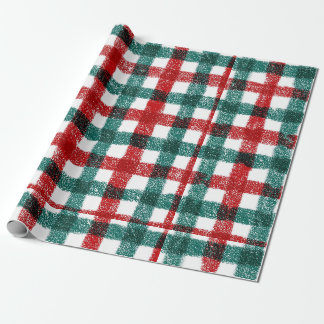 Handritad röd och grön julplaid-mönster presentpapper