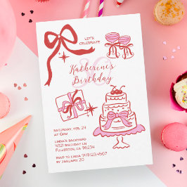 Handritad röd rosa klotter 30-års födelsedagsfest inbjudningar