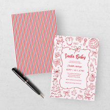 Handritad röd rosa Santa Baby Holiday Baby Shower