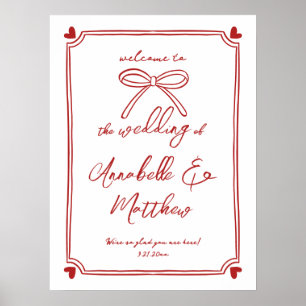 Handritad röd rosett Whimsical välkomstskylt för b Poster