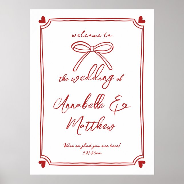 Handritad röd rosett Whimsical välkomstskylt för b Poster (Framsidan)