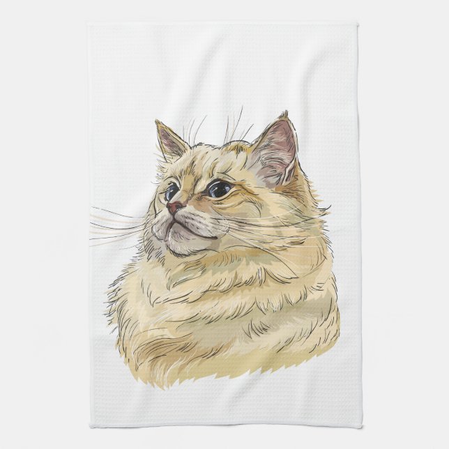 Handritad rolig fluffig Ragdoll katt Kökshandduk (Vertikal)