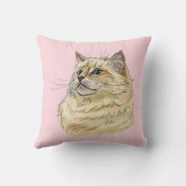 Handritad rolig fluffig Ragdoll katt Kudde