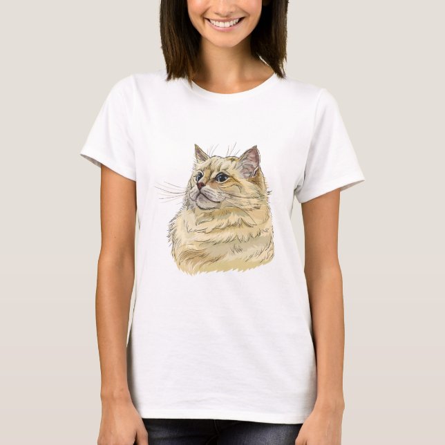 Handritad rolig och fluffig Ragdoll katt T Shirt (Framsida)