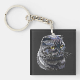 Handritad rolig och fluffig svart brittisk katt.