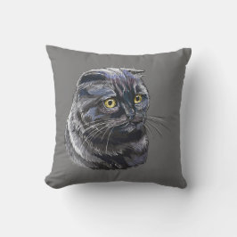 Handritad rolig och fluffig svart brittisk katt. kudde