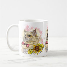 Handritad rolig röd Ragdoll katt med blommor Kaffemugg