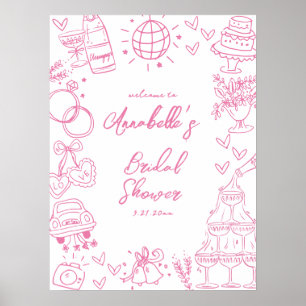 Handritad Rosa Bröllopsdusch Välkomstskylt Poster