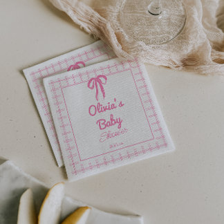 Handritad Rosa Gingham-slöja Babyflicka Shower Pappersservett