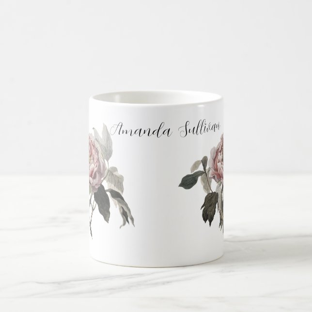 Handritad rosa kålros (PERSONALISERA) Magisk Mugg (Center)