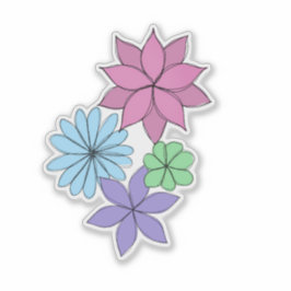 Handritad rosa, lila, blå, mintgrön blommig dekal