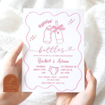 Handritad Rosa Poppin Flaskor Bebis Shower