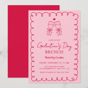 Handritad rosa röd Galentine's Day Brunch Inbjudningar