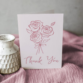 Handritad rosa rosbukett bröllopsdusch tack kort