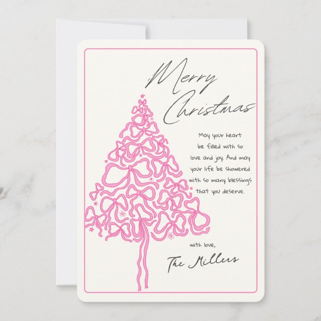 Handritad Rosa Slinga Julgran God Jul Julkort (Framsida)