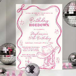 Handritad Rosa Western Födelsedags Hoedown-fest Inbjudningar