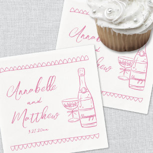Handritad rosa Whimsical Bröllop Pappersservett