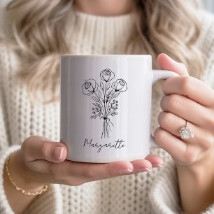 Handritad rustik rosbukett brudtjänstebröllop kaffemugg