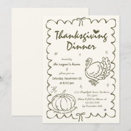 Handritad Sällsam Pumpa Turk Thanksgiving Inbjudningar