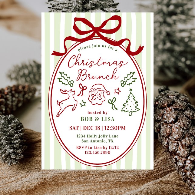 Handritad Santa Coquette Bow Julbrunch Inbjudningar (Skapare uppladdad)