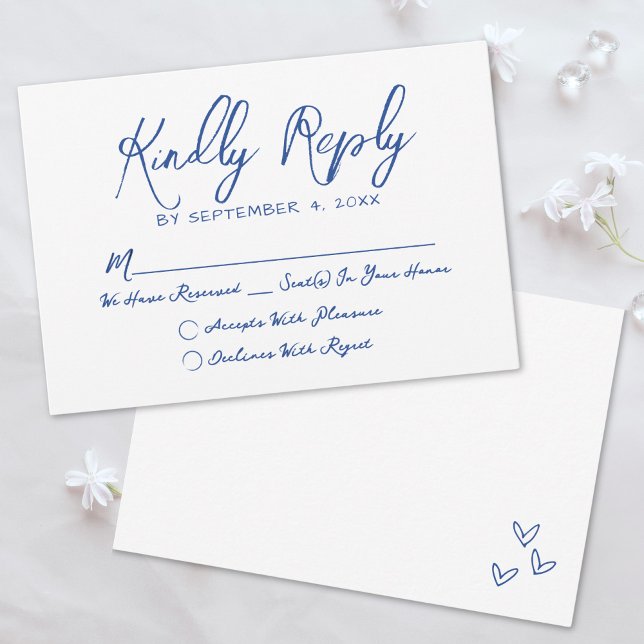 Handritad Särpräglad Blå Whimsical Bröllop OSA Kort (Simple Hand Drawn Quirky Blue Whimsical Wedding RSVP Card)