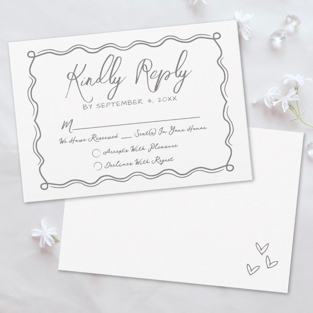 Handritad Särpräglad Nyckfull Bröllop OSA Kort (Hand Drawn Quirky Whimsical Wedding RSVP Card)