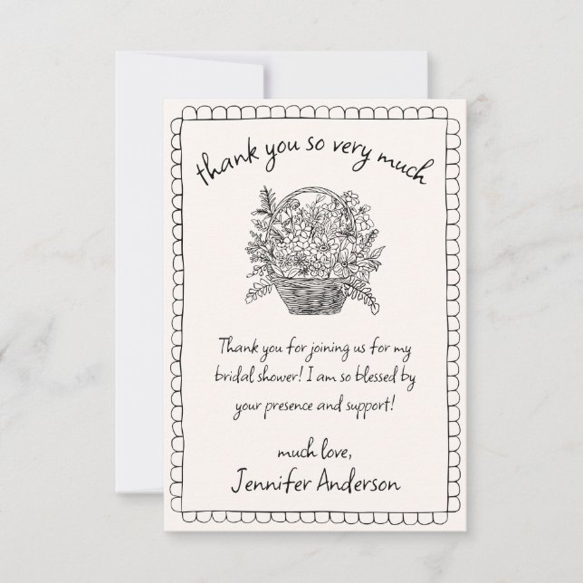 Handritad Scallop Doodle Blommig Korg Tack Kort (Framsida)