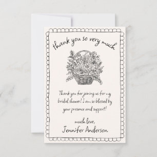 Handritad Scallop Doodle Blommig Korg Tack Kort