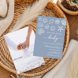 Handritad 'Sea you soon', under havet baby shower Inbjudningar