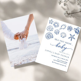 Handritad 'Sea you soon', under havet baby shower Inbjudningar