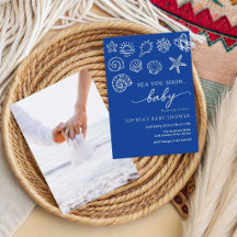 Handritad 'Sea you soon', under havet baby shower