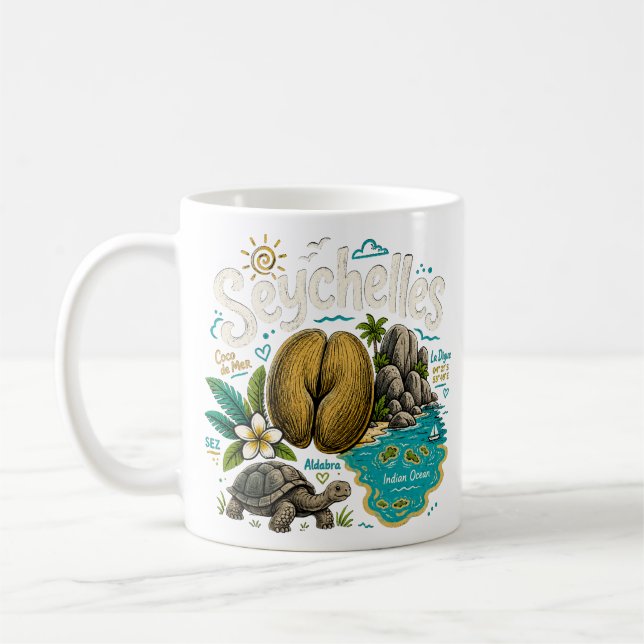 Handritad Seychellerna Resa Konst Landmärke Kaffemugg (Vänster)