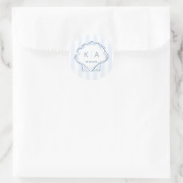 Handritad Skal kustbröllopsmonogram Runt Klistermärke