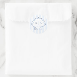 Handritad Skal kustbröllopsmonogram Runt Klistermärke