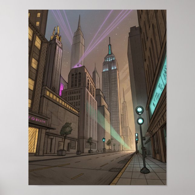 Handritad skiss av futuristiskt stadslandskap poster (Framsidan)