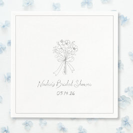 Handritad Skiss Blommig Bröllosdusch  Pappersservett