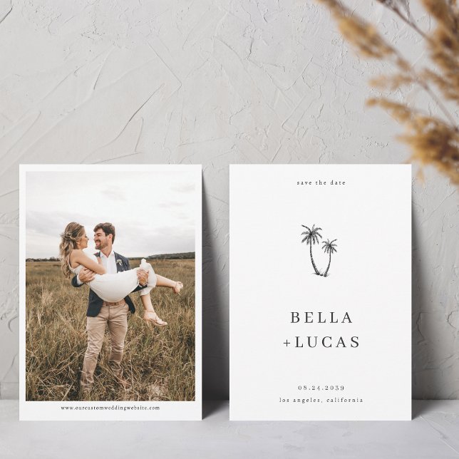 Handritad skiss Palmträd Foto Bröllopswebbplats Spara Datumet (Skapare uppladdad)