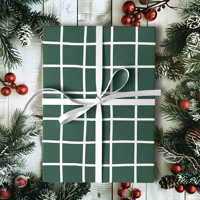 Handritad skoggrön och vit rutnät jul presentpapper (Skapare uppladdad)