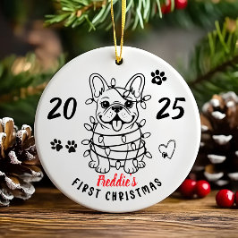 Handritad skräddarsydd fransk bulldog julgransprydnad keramik