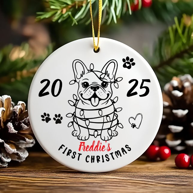 Handritad skräddarsydd fransk bulldog julgransprydnad keramik (Hand Drawn Custom French Bulldog Ceramic Ornament)