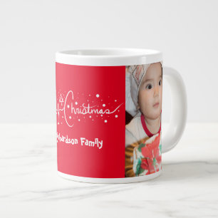 Handritad skrift God Jul Snö Jumbo Mugg