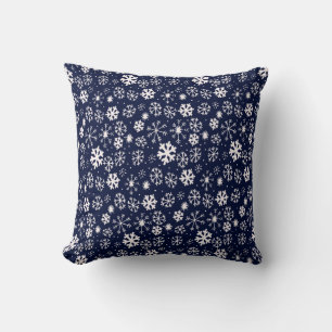 Handritad Snöflinga Snöstorm Med Marinblå Klassisk Kudde