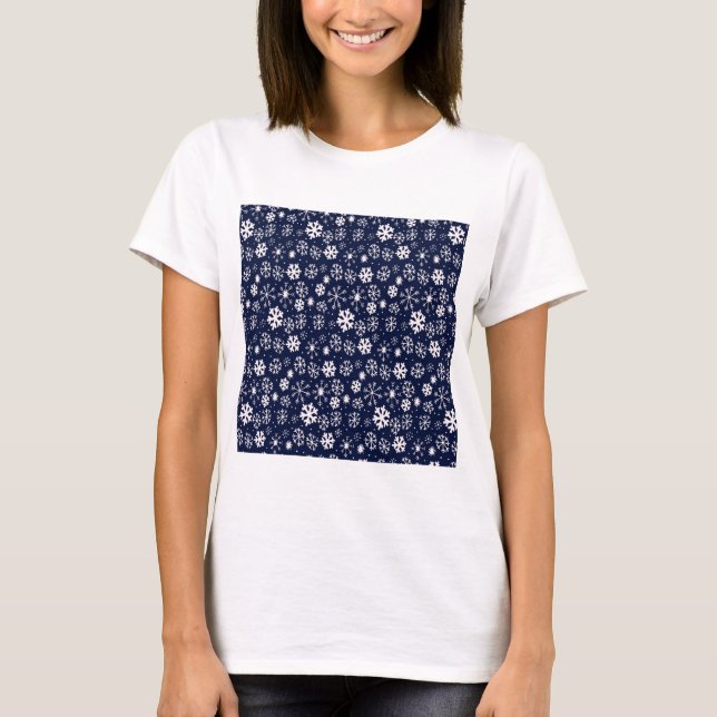 Handritad Snöflinga Snöstorm Med Marinblå Klassisk T Shirt (Framsida)